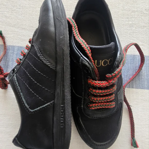Gucci Black Sneakers with Red Laces